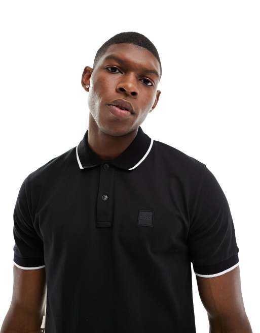 BOSS Orange Passertip long sleeve polo Short in black