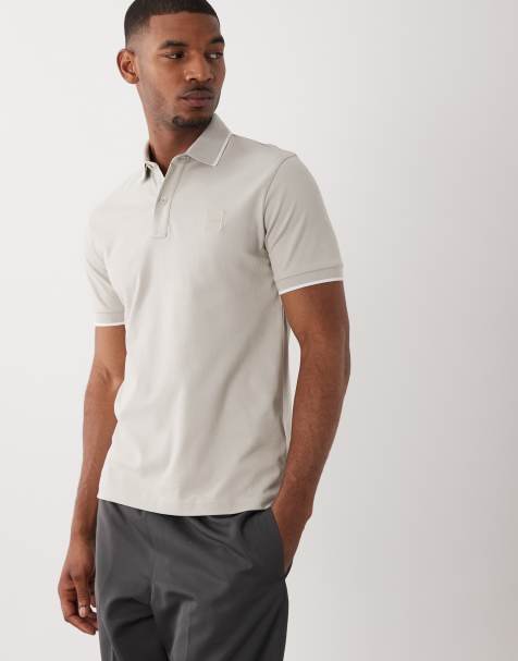 BOSS Orange passertip pique polo shirt in gray - view 1