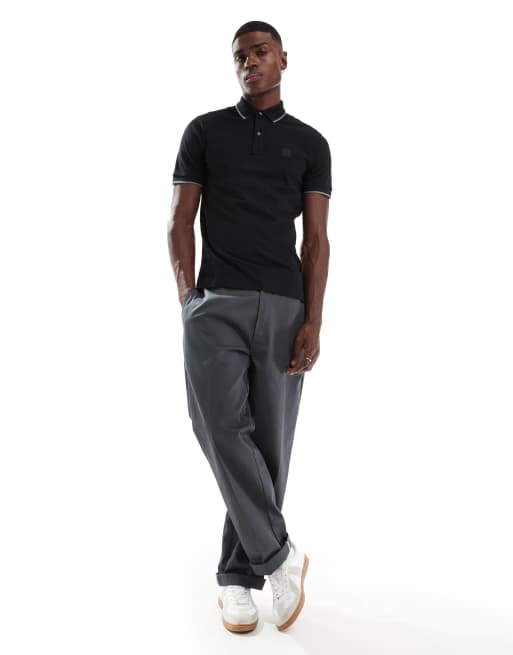 BOSS Orange - Passertip - Polo ajusté en piqué avec liseré et logo emblématique - Noir, 2 de 4