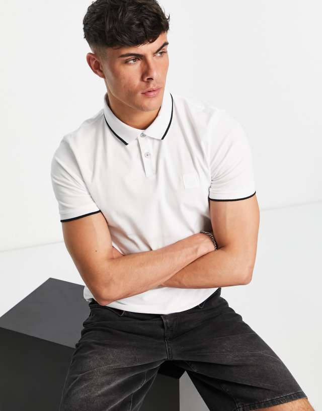 BOSS Orange Passertip slim fit polo in white