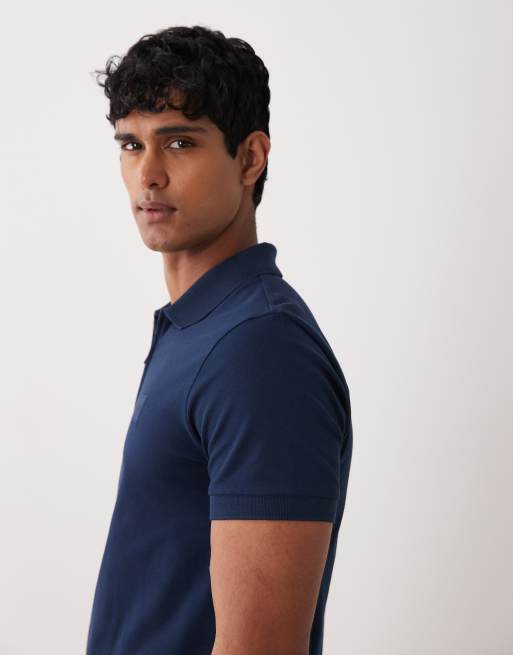 BOSS Orange passerzip pique polo shirt in navy, 4 of 5