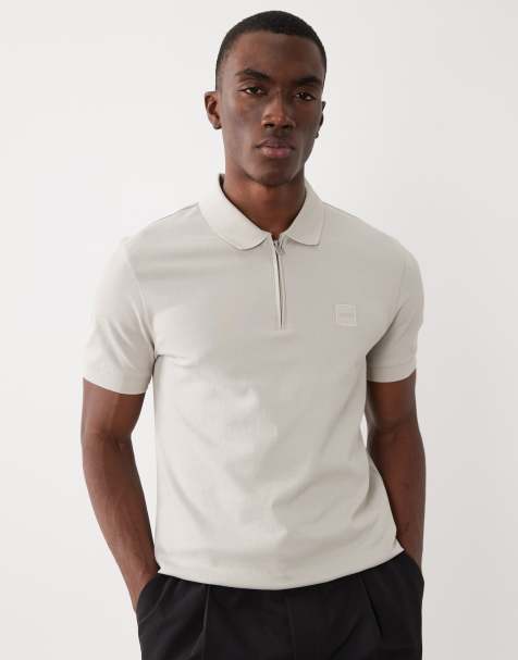 BOSS Orange - Passerzip - Piqué poloshirt in middengrijs - view 1
