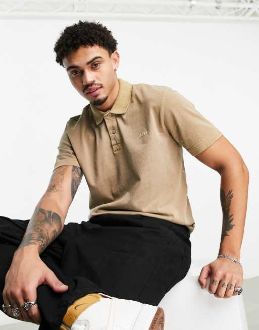 BOSS Orange - Peneon - Beige poloskjorte i afslappet pasform