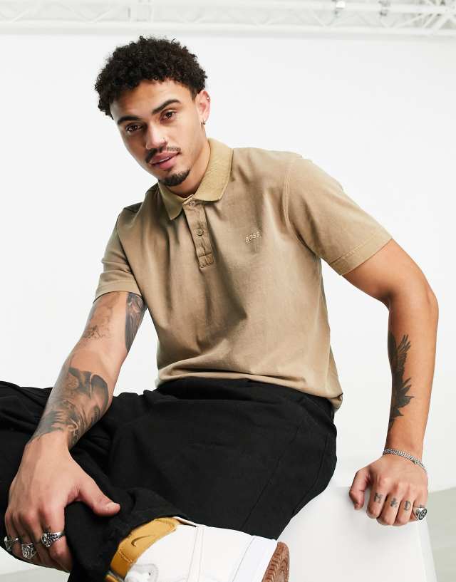 BOSS Orange Peneon relaxed fit polo shirt in beige