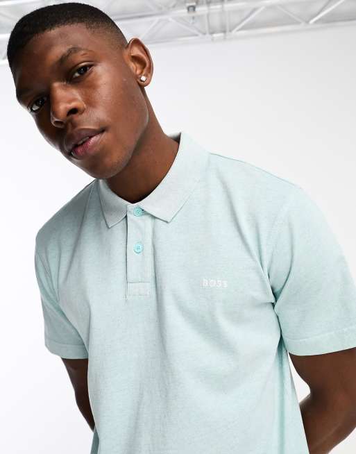 BOSS Orange Peneon polo shirt in open blue | ASOS