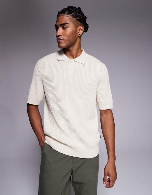 BOSS Orange - Polo in maglia color panna
