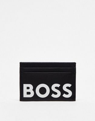 BOSS Orange leather large logo card holder in black - ASOS Price Checker