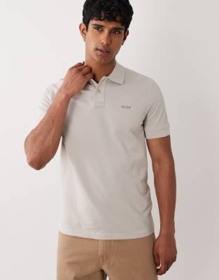 Hugo Boss Prime Tonal Logo Cotton Pique Polo Shirt In Gray
