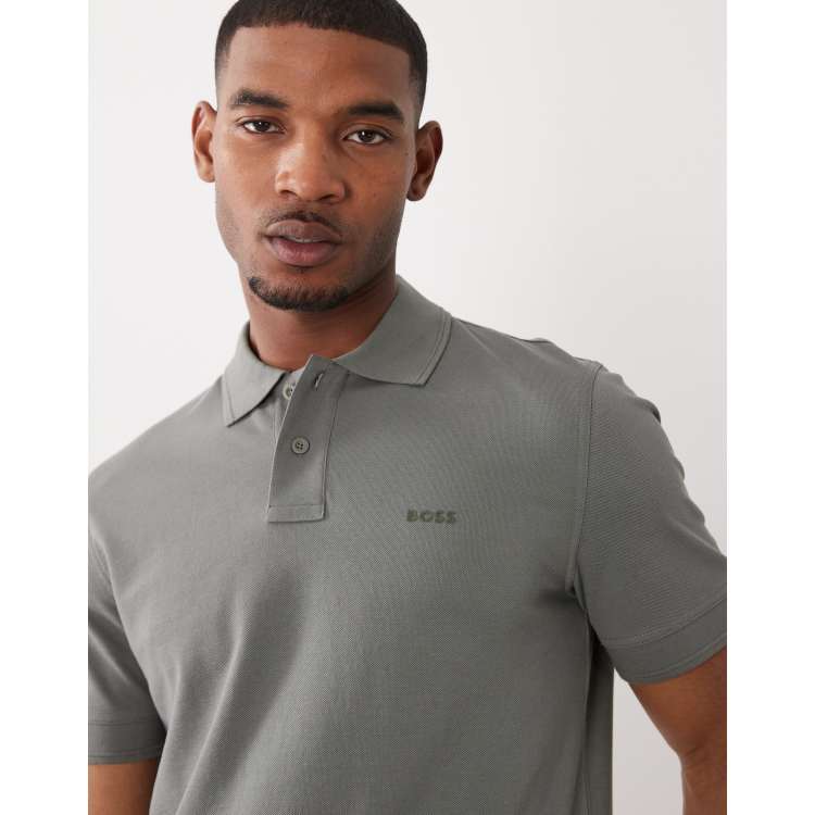 BOSS Orange prime tonal logo cotton pique polo shirt in mid gray
