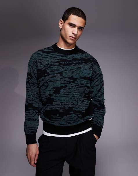 BOSS Orange - Pull en maille à motif camouflage et paysage - Noir - view 1