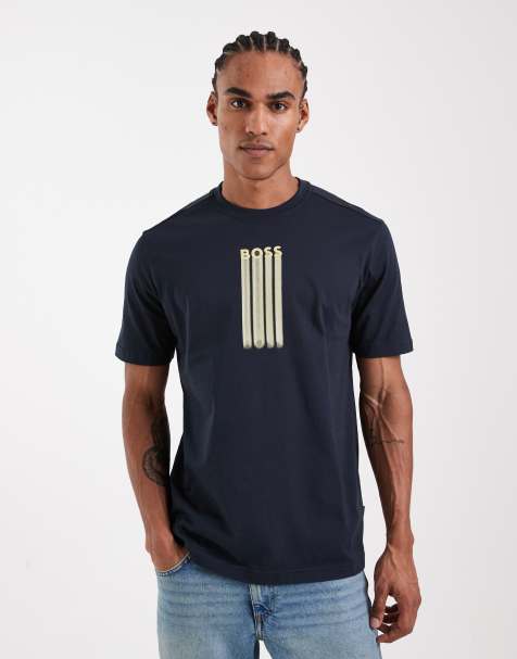 BOSS Orange regular fit graphic t-shirt in dark blue - view 1