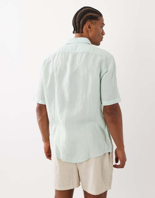 BOSS Orange regular fit linen short sleeve button up shirt in turquoise, 5 of 5