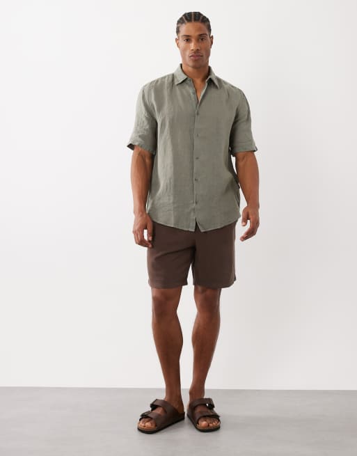 BOSS Orange - Regular-fit overhemd met linnenlook, korte mouwen en knoopsluiting in grijs, 2 van 5