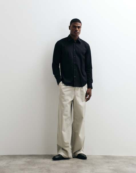 BOSS Orange - Regular-fit piqué overhemd in zwart - view 1