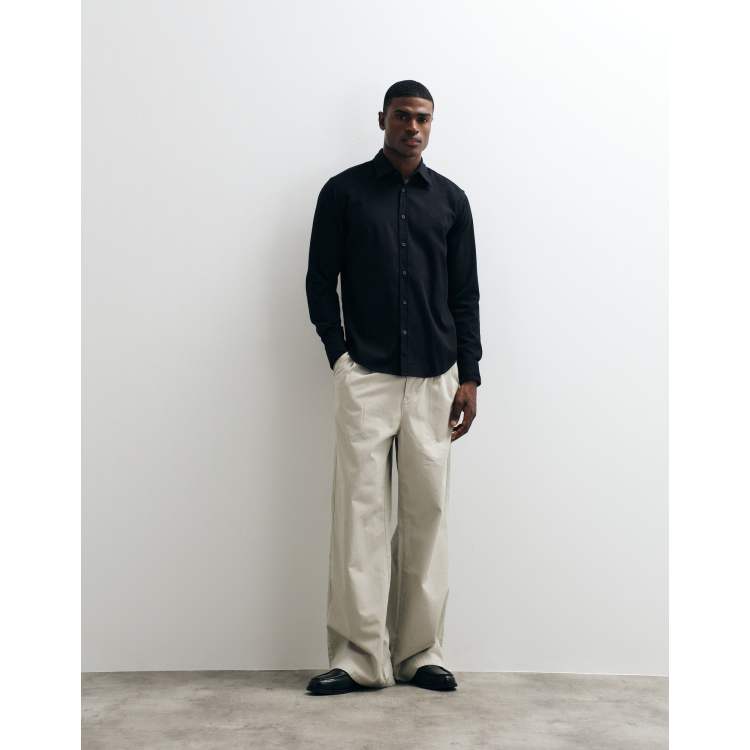 boss black dress shirt BOSS Performance-stretch Slim-fit shirt in a cotton blend, Men, Size: 15, Black