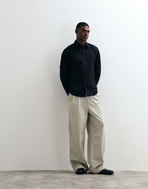 Boss Orange regular fit pique shirt in black, 4 of 5