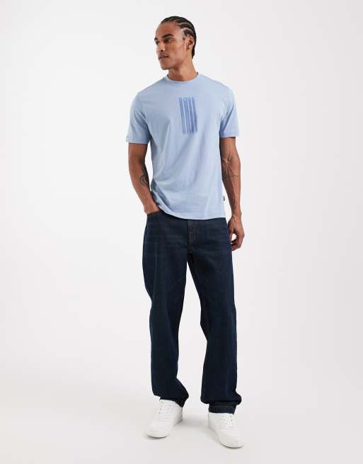 BOSS Orange - Regular-fit T-shirt met grafische print in pastelblauw, 2 van 5