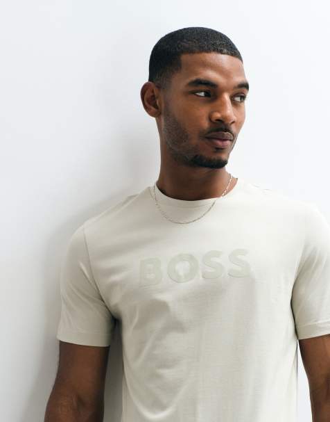 BOSS Orange regular fit tonal logo t-shirt in light beige - view 1