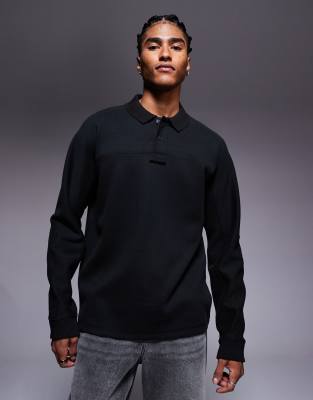 Hugo Boss Relaxed Fit Central Logo Heavyweight Polo Shirt In Black