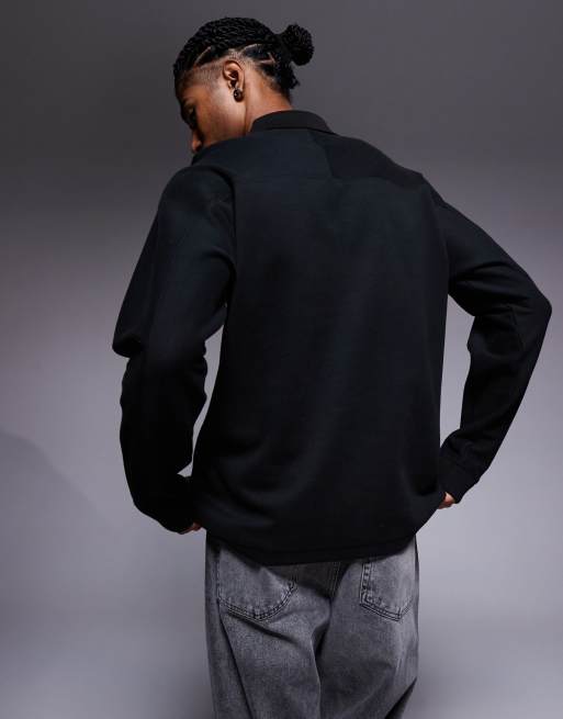 Boss Orange relaxed fit central logo heavyweight polo shirt in black, 3 of 5