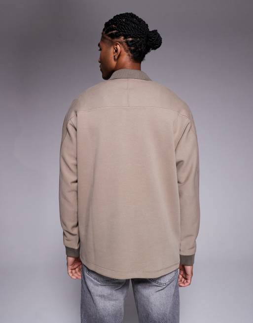Boss Orange relaxed fit central logo heavyweight polo shirt in dark beige, 3 of 5