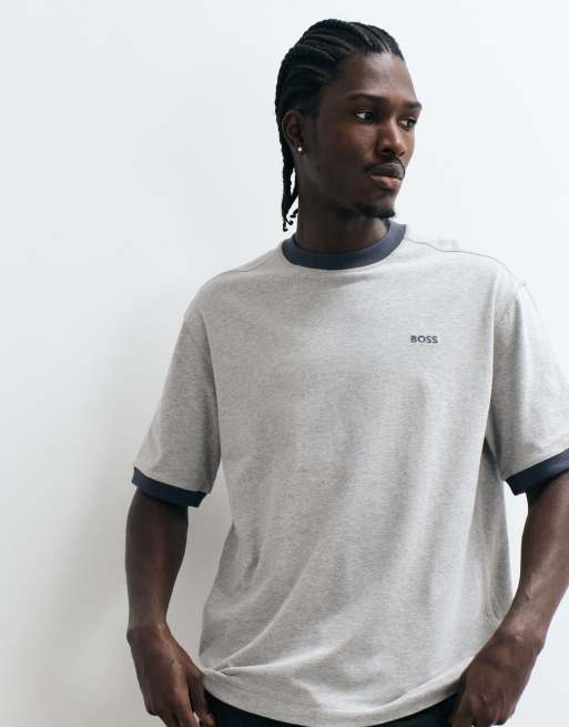 Boss Orange relaxed fit chest logo t-shirt in grey  , 3 of 5