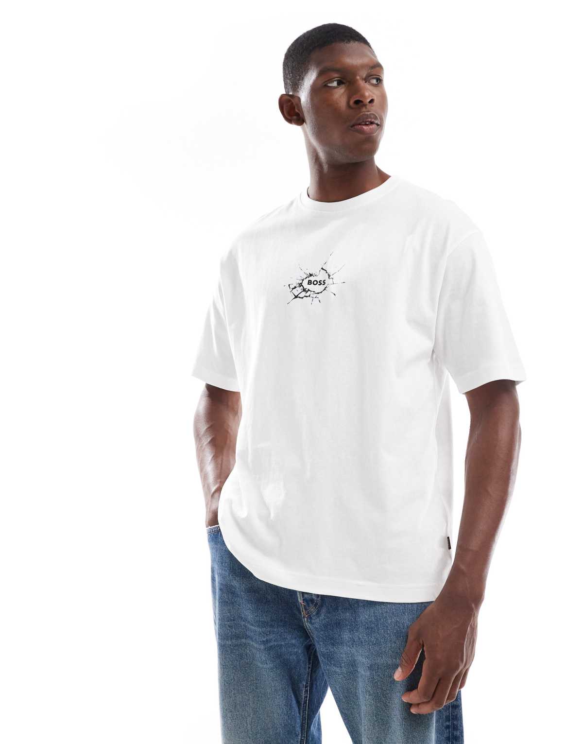 Boss Orange relaxed fit t-shirt in white with small chest logo graphic