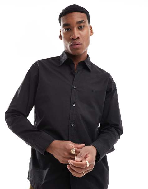 BOSS Orange Relegant poplin long sleeve shirt in black - view 1