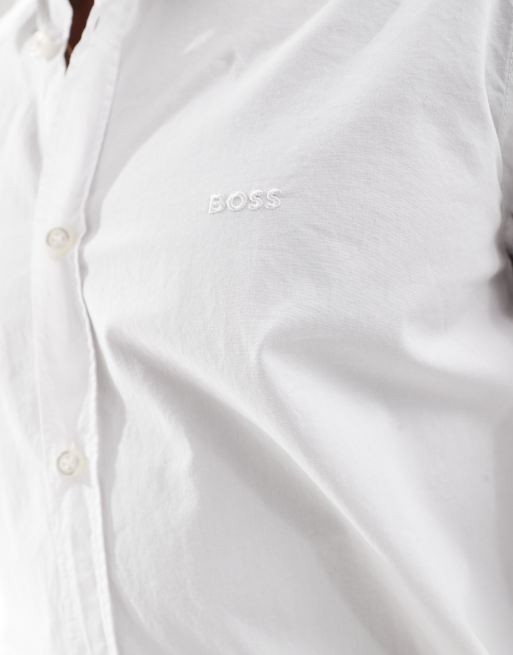 BOSS Orange relegant poplin long sleeve shirt in white, 3 of 4