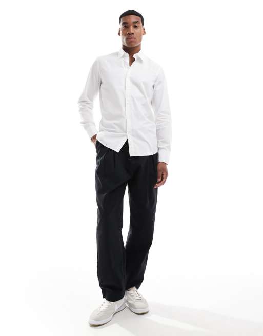 BOSS Orange relegant poplin long sleeve shirt in white, 4 of 4