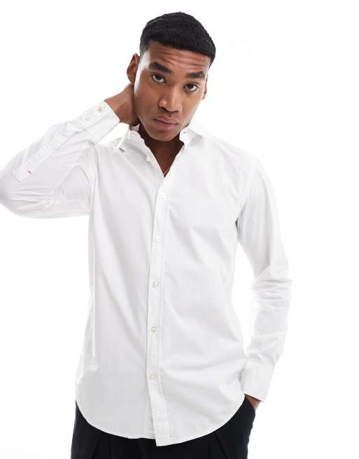 BOSS Orange - Relegant - Poplin overhemd met lange mouwen in wit