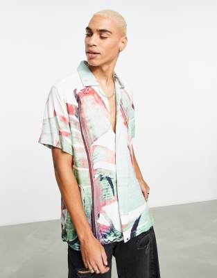 BOSS Orange Rhythm palm print shirt in green - ASOS Price Checker