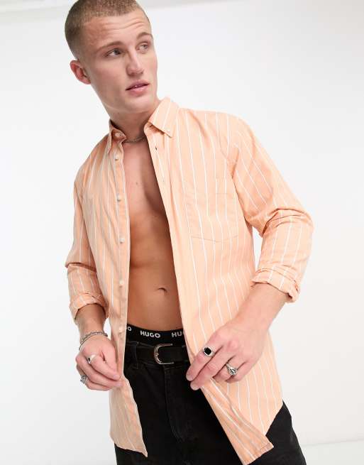 BOSS Orange - Rickert - Camicia a maniche lunghe a righe arancione pastello