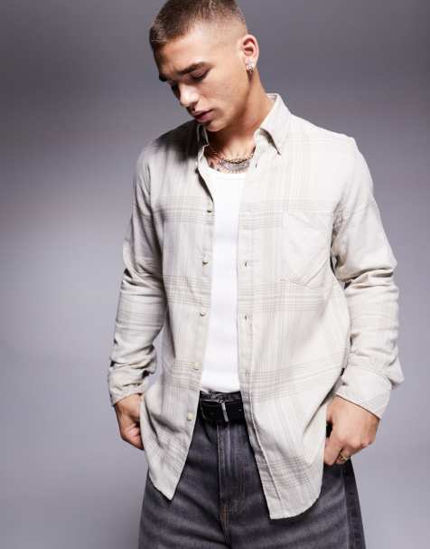 BOSS Orange - Rickert - Camicia regular fit in flanella beige chiaro a quadri - view 1