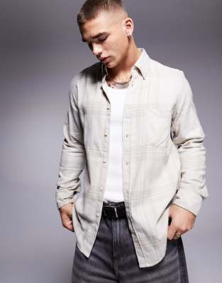 [BOSS Orange] BOSS Orange Rickert check flannel shirt regular fit in light beige-Neutral L Light Beige