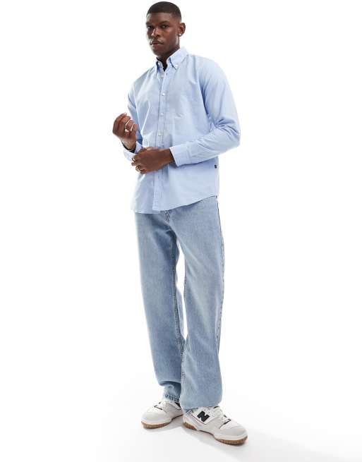 BOSS Orange Rickert oxford long sleeve shirt in light blue, 3 of 4