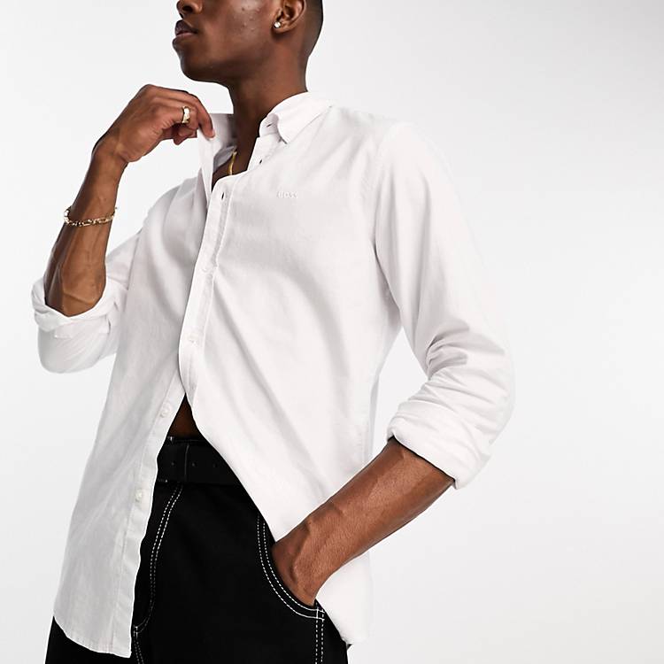 BOSS Rickert regular fit long sleeve shirt in white | ASOS