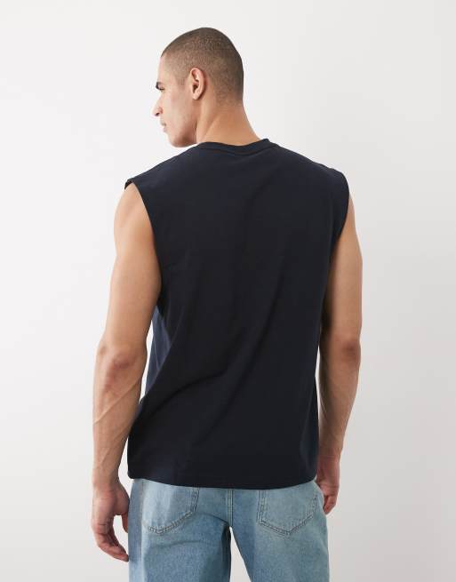 BOSS Orange - Ruimvallend mouwloos T-shirt in donkerblauw, 5 van 5