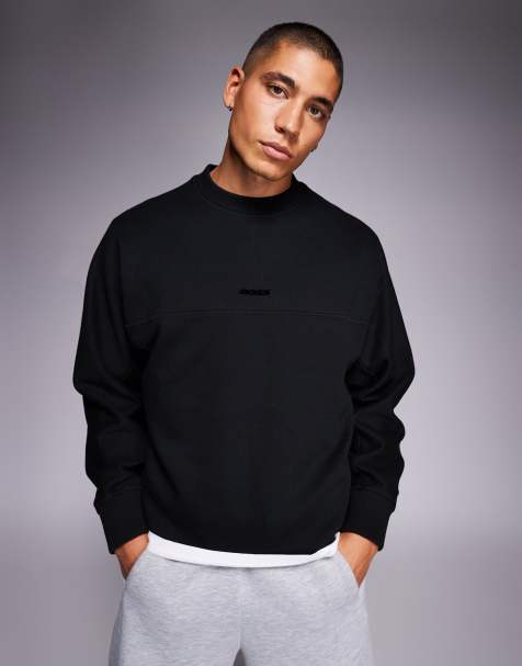 BOSS Orange - Ruimvallend sweatshirt van zware stof met logo in het midden in zwart - view 1