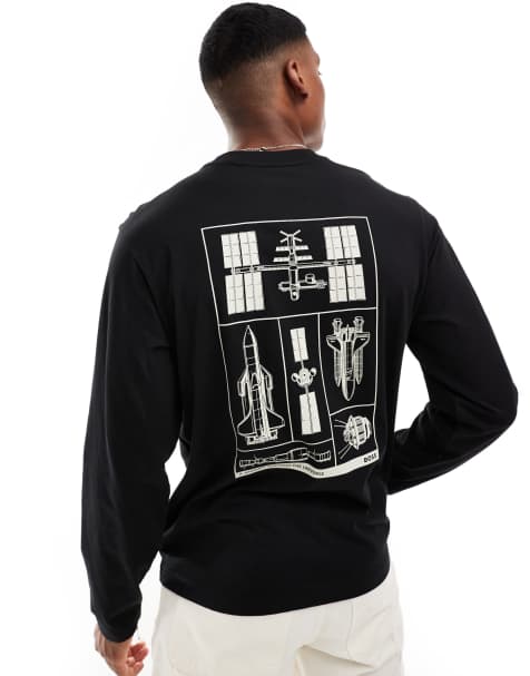 BOSS Orange - Ruimvallend T-shirt met lange mouwen en print op de achterkant in zwart - view 1