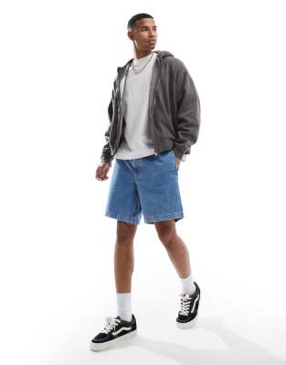 Sandrew drawstring denim shorts in mid wash-Blue