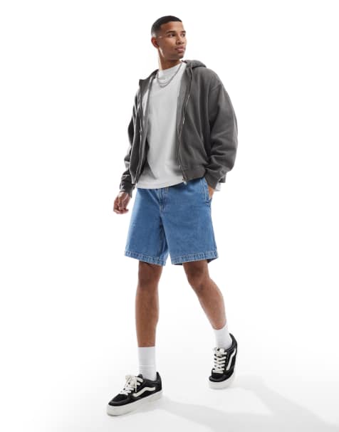 BOSS Orange Sandrew drawstring denim shorts in mid wash - view 1