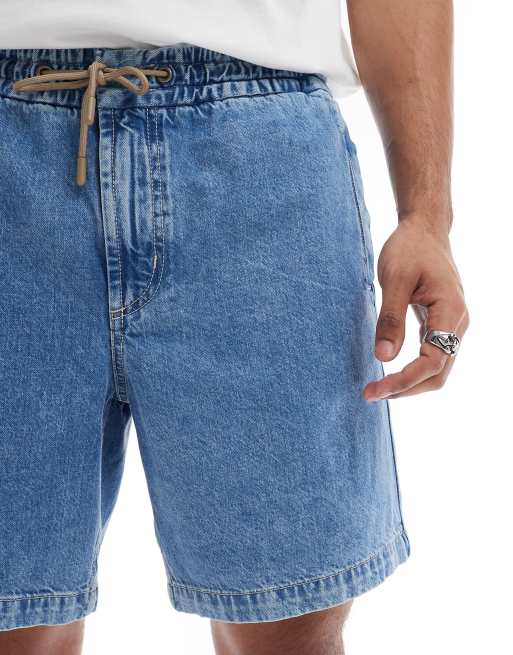 BOSS Orange - Sandrew - Pantaloncini di jeans lavaggio medio con coulisse, 4 di 5