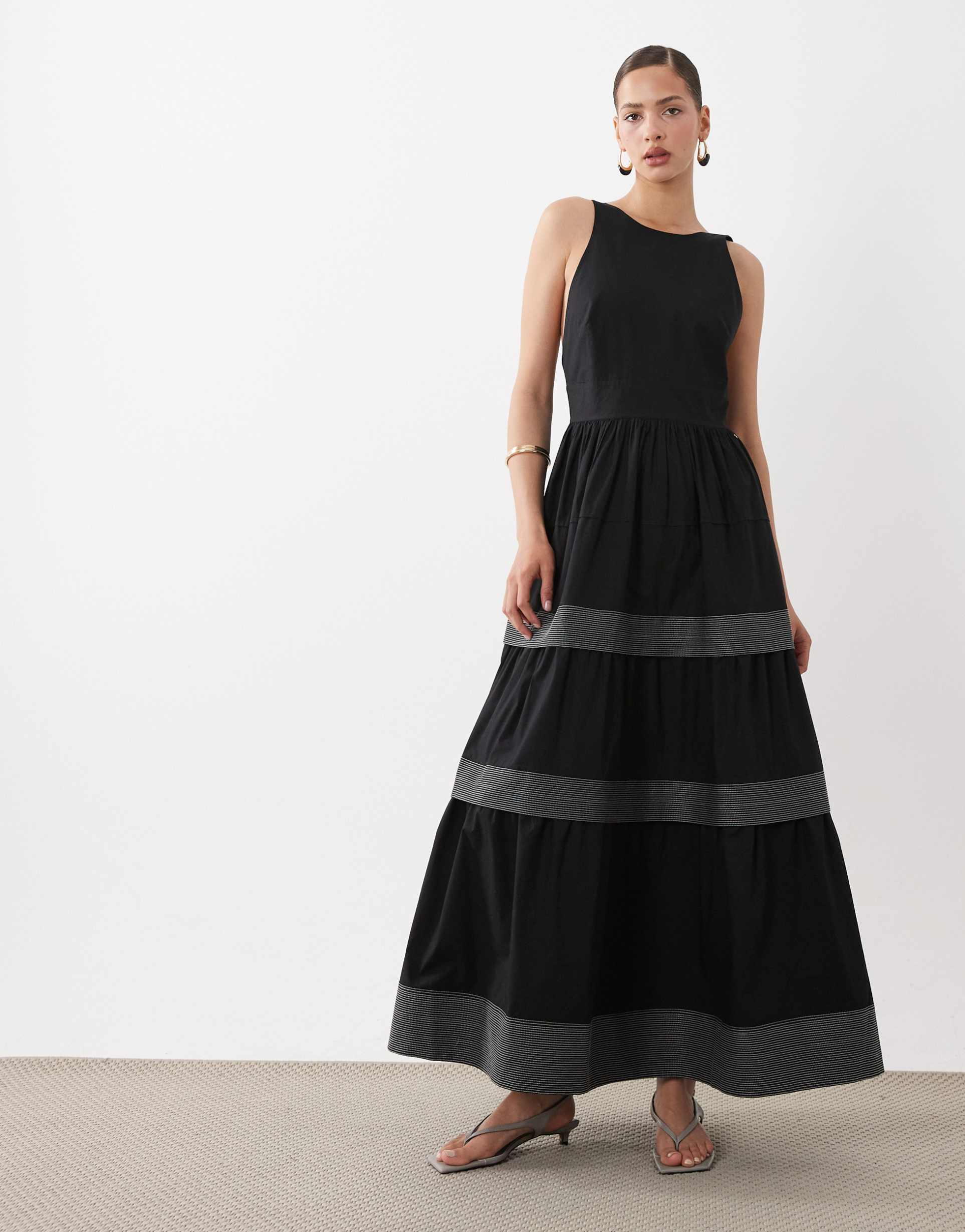 boss orange sheer panel full skirt midi dress in black