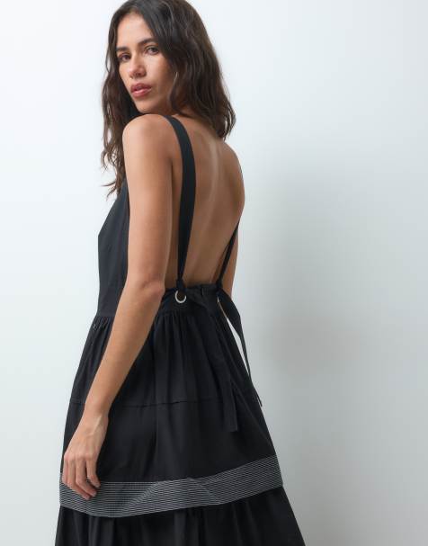 BOSS Orange sheer panel full skirt midi dress in black