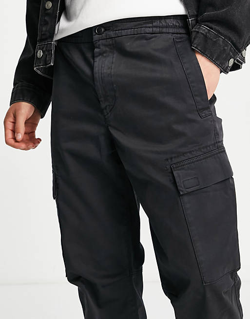 BOSS Orange Sisla tapered fit cargo trousers in black | ASOS