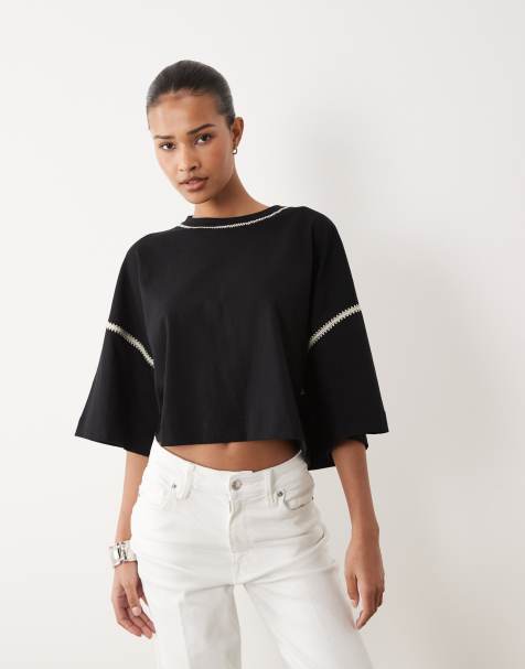 BOSS Orange - Sort oversized T-shirt i hæklet materiale - view 1