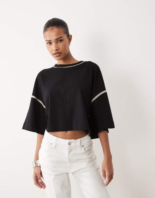 BOSS Orange - Sort oversized T-shirt i hæklet materiale