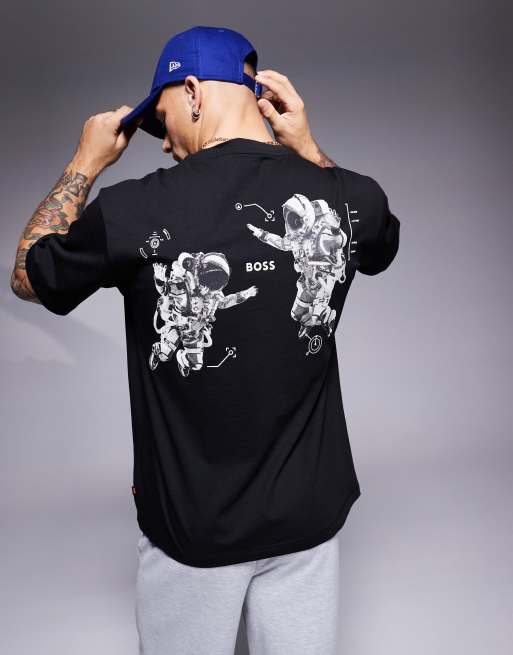 BOSS Orange - Sort T-shirt med print på ryggen i afslappet pasform