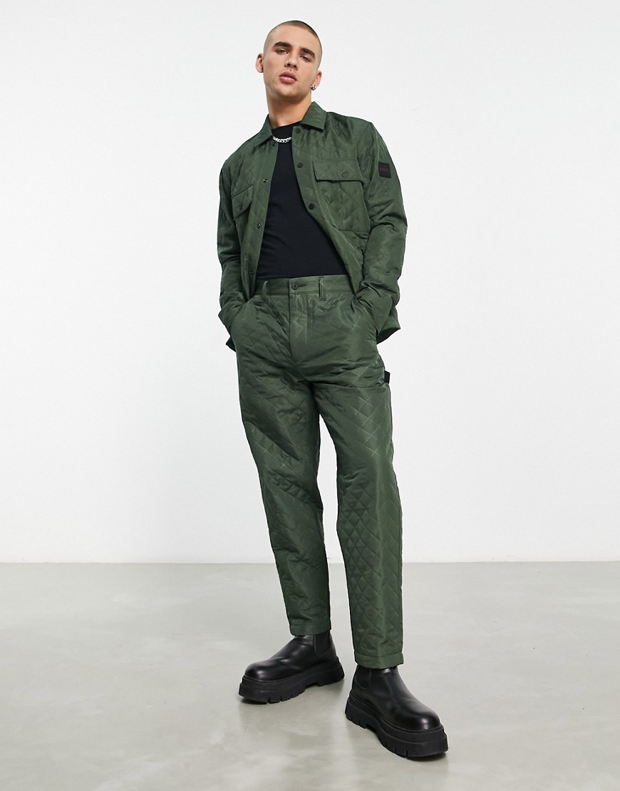 BOSS Orange Statum quilted tapered fit trousers in khaki-Green